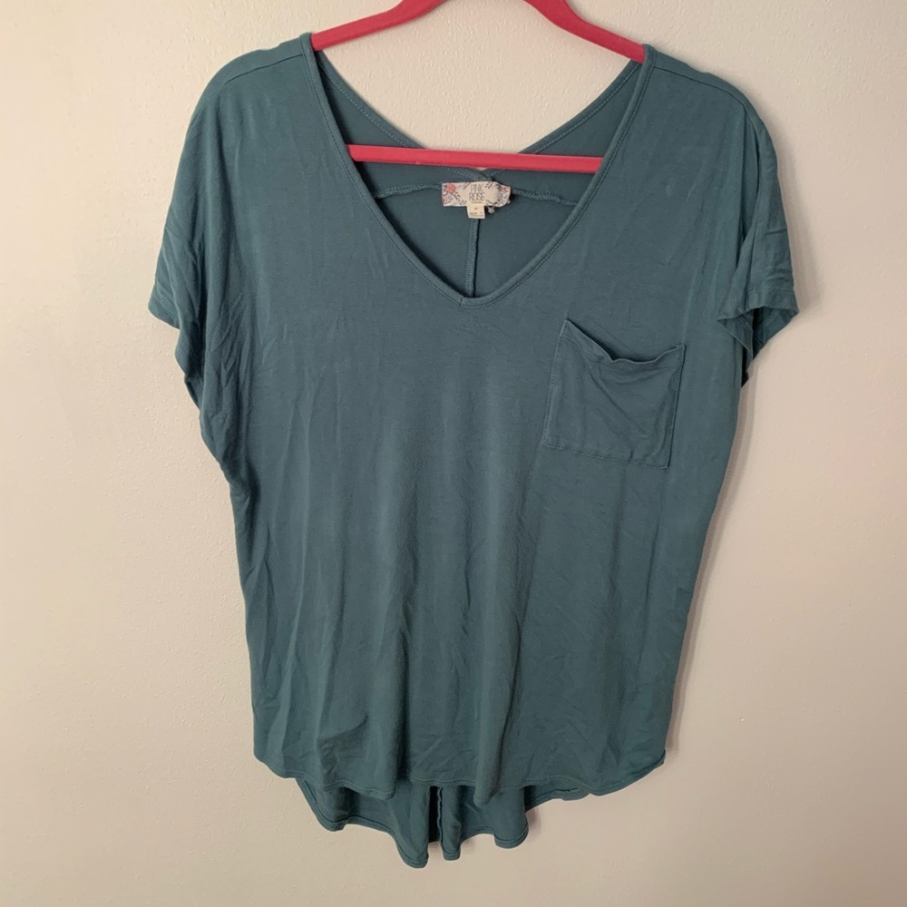 Pink Rose Pocket Tee, Teal